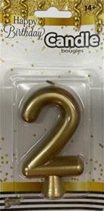 #2 Number Candle Metallic Gold